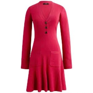 J.Crew Red Raspberry A-Line Merino Wool Long Sleeve Sweater Dress